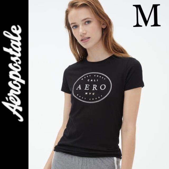 新品タグ付き☆AEROPOSTALE ロゴ半袖Tシャツ M 黒 ブラック エアロポステール