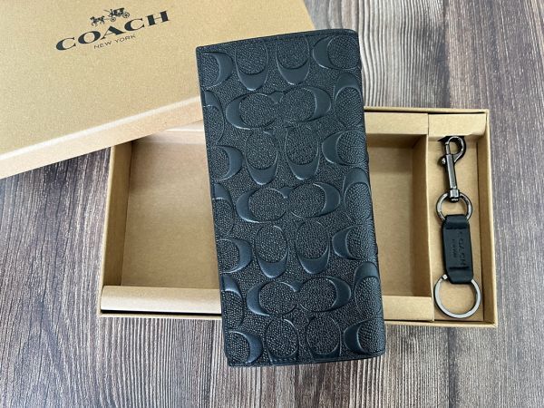 コーチ COACH 長財布 メンズ PVC/レザー ブラック F75365 小銭入れあり キーホルダー付き 新品未使用_画像2