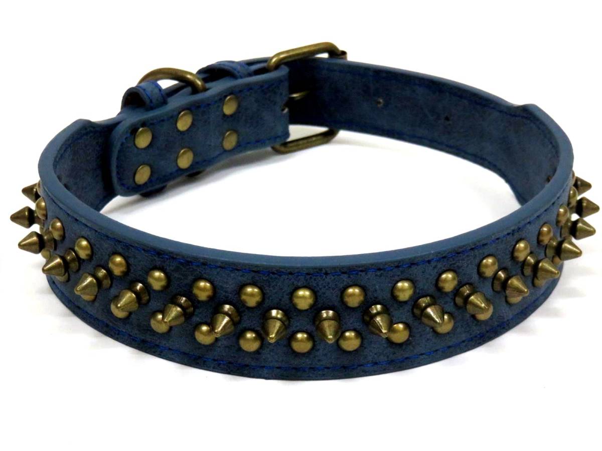  necklace XL blue neck around 45~57cm rom and rear (before and after) width 4cm medium sized dog large dog blue studs attaching necklace PU leather togetoge color walk spike interior pet accessories 