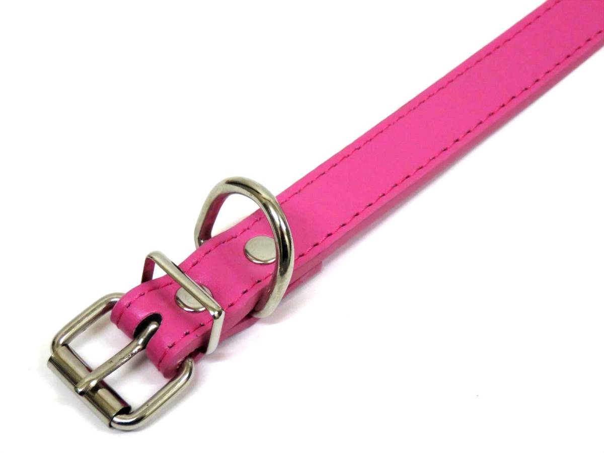 ピンク S 猫 犬用 小型犬 首輪&リード セット 首回り27～33cm前後 幅1.5cm リード120cm PUレザー シンプル カラー ペット用品 散歩 新品