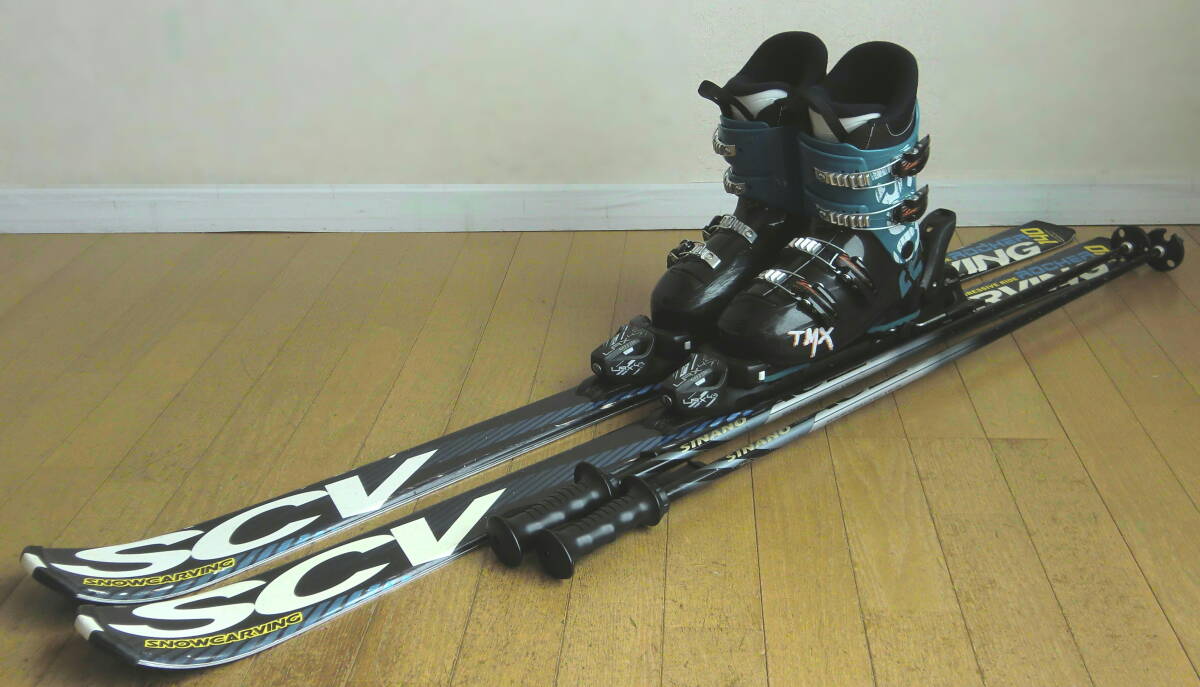 ■■送料無料■即決■SNOWCARVING＋ROSSIGNOL■ジュニア用カービングスキー4点セット■板140/靴24.5■WAX済■■_画像4