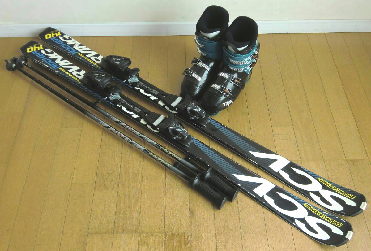 ■■送料無料■即決■SNOWCARVING＋ROSSIGNOL■ジュニア用カービングスキー4点セット■板140/靴24.5■WAX済■■_画像1