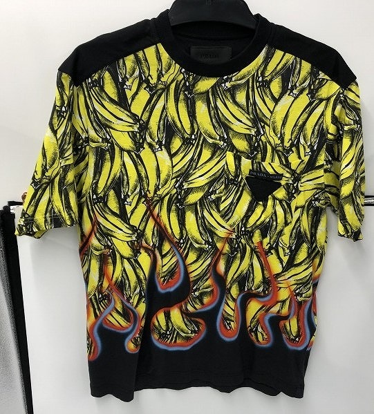 期間限定セール プラダ PRADA 半袖Tシャツ 黄色・総柄 バナナフレイム_画像1