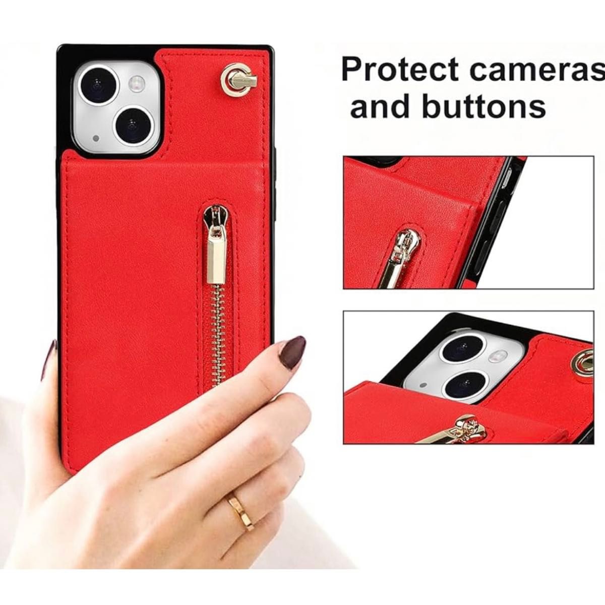 iPhone13 mini 5.4スマホ ケース　携帯　手帳型　ショルダー　レッド　赤