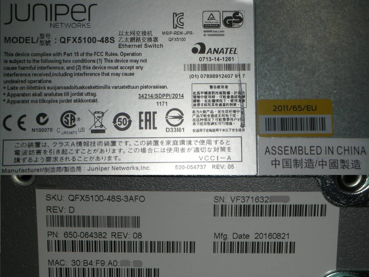 ☆w/20*10Gb-SR, JUNIPER QFX5100-48S-6Q [QFX5100-48S-3AFO]！(#F6-525)「140サイズ」☆_画像3