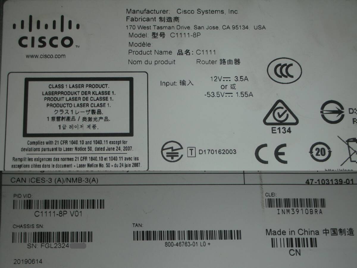 ☆残り3台！Cisco ISR1100 Series [C1111-8P V01]！(#F0-316)「100サイズ」☆ の画像3