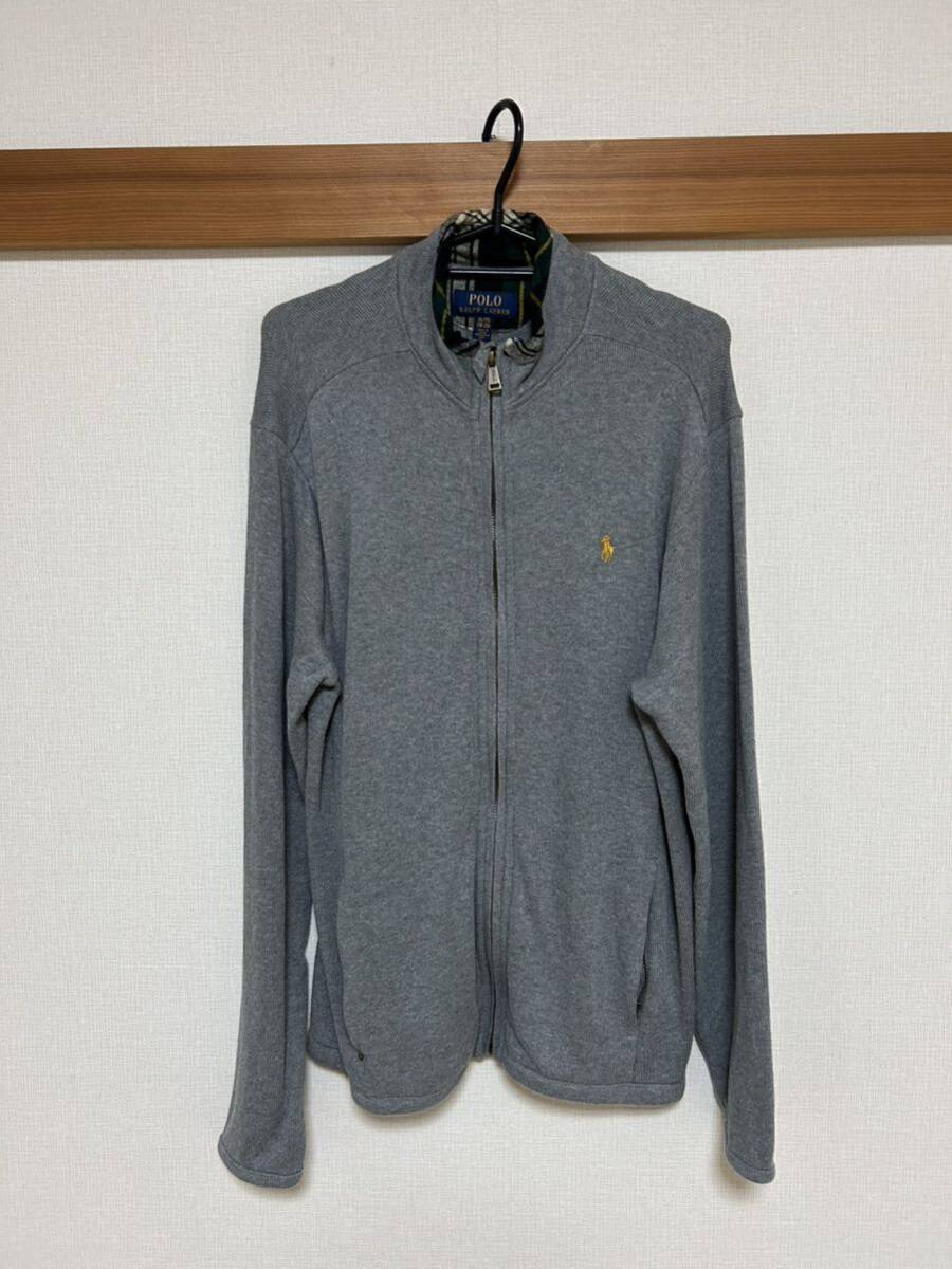 １回着用☆POLO RALPH LAUREN　ポロラルフローレン　コットン　フルジップ　長袖　綿ニット　サイズＸＬ（170㎝） グレー _画像1