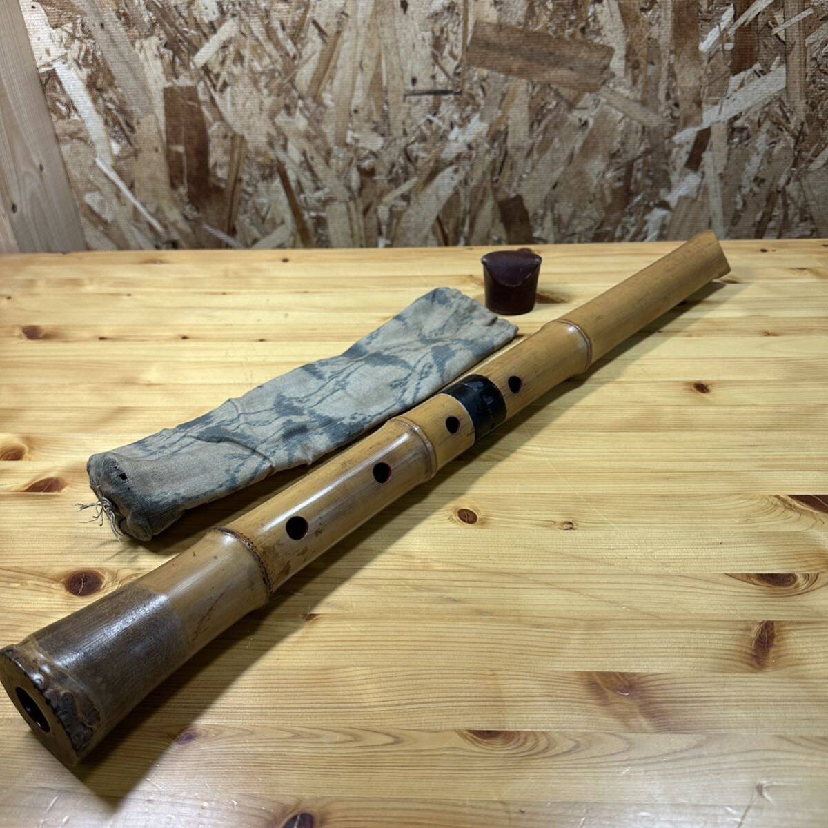 尺八 秋月 和楽器 楽器 全長約54.5cm 竹製 管楽器 縦笛 レトロ 蔵出し 中古品_画像1