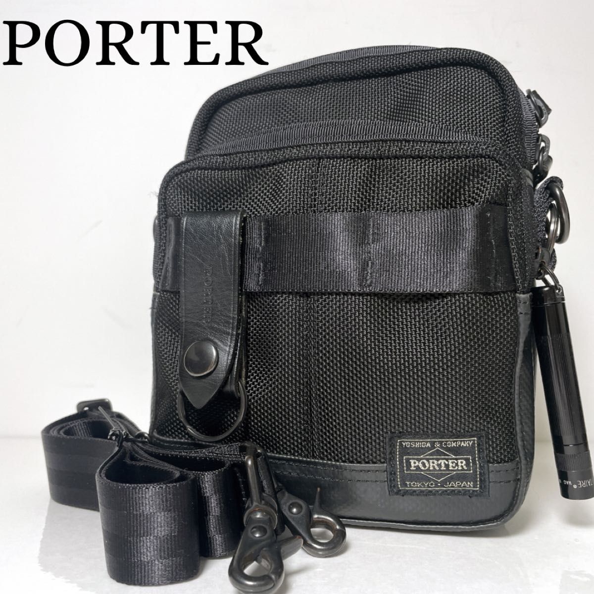 極美品 ポーター ヒート ショルダーバッグ サコッシュ マグライト HEAT 黒 PORTER ブラック 吉田カバン