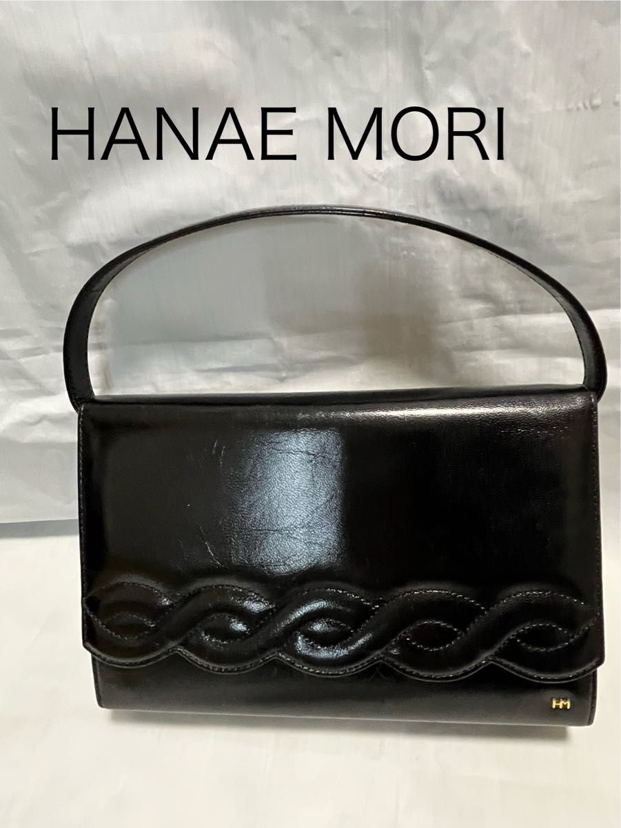 HANAE MORI ハナエモリ　ハンドバッグ　黒　フォーマル　レザー　金金具