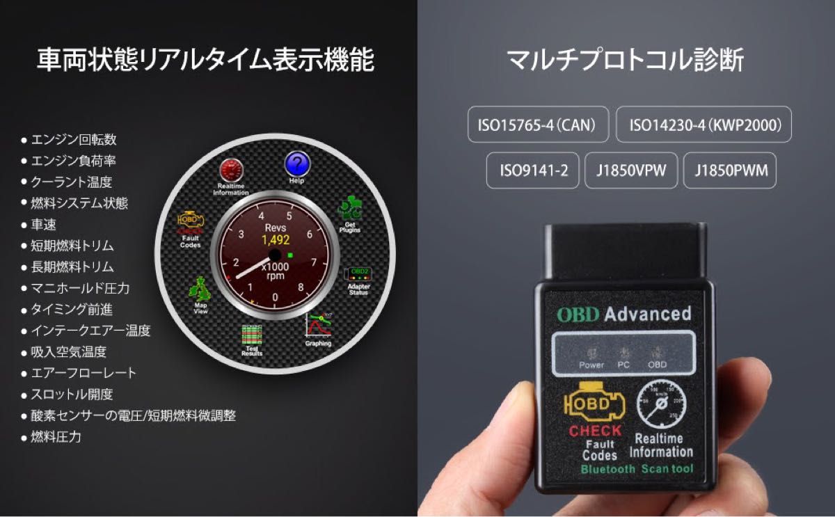 【未使用】 EONON OBDII OBDスキャン OBD2 V0056 自動車故障診断機 超小型Bluetooth接続対応