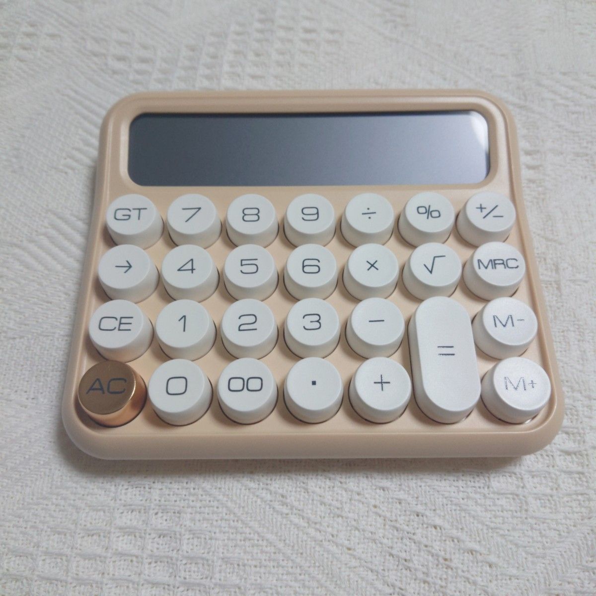 12桁電卓 簿記 家計簿 ミルクティーベージュ レトロ タイプライター