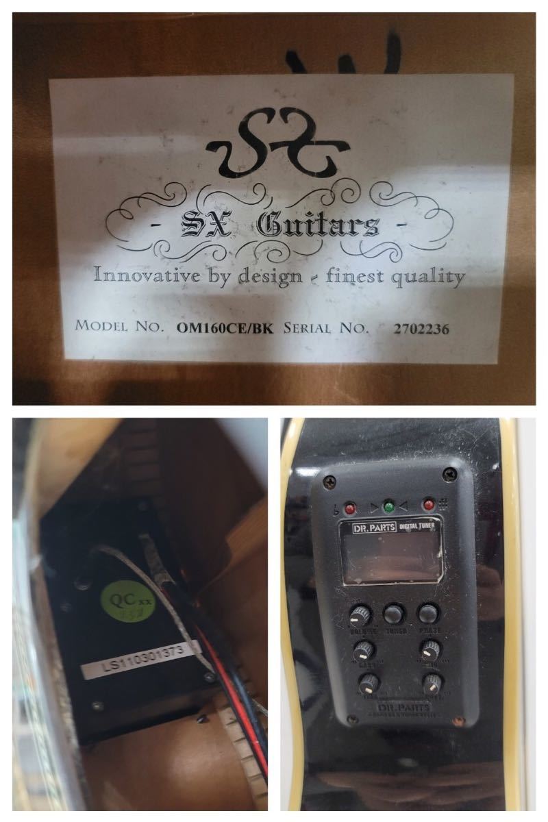 △SX Guitars No.OM160CE/BK エレクトリック アコースティックギター 弦楽器 アコギ ギター 楽器 動作未確認（KS3-7)_画像8