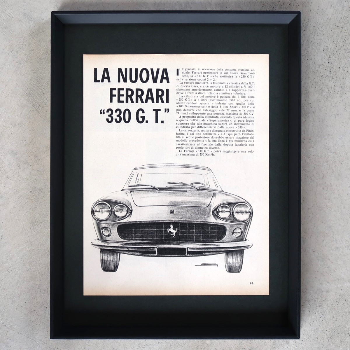 Ferrari フェラーリ 1964年 Ferrari 330 GT イラスト イタリア ヴィンテージ 広告 額装品 レア コレクション インテリア ポスター 稀少_画像1
