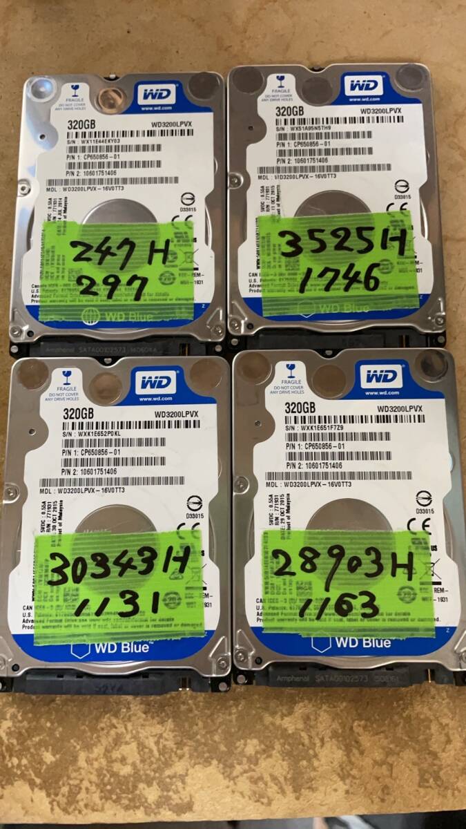 WD3200LPVX 247時間他 2.5インチ 320GB 5400rpm 7mm厚 4個セット。送料込み価格で安心。_画像1