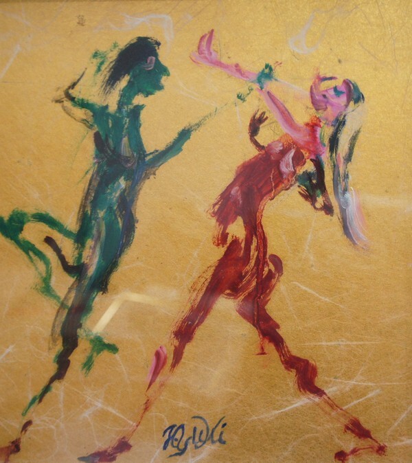 ＊幸寿「作品(踊るニンフ)」金紙に油彩　荒々しい筆致とマチエールが魅力です。東京国立近代美術館収蔵　秀作です。真作保証_画像5