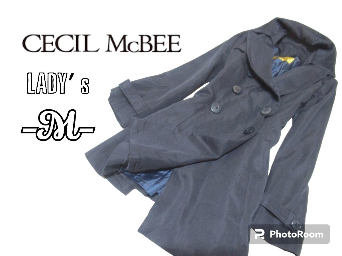 送料無料 レディースM◇CECIL MC BEE◇防寒ライナー取外可コート navy 腰ベルトなし