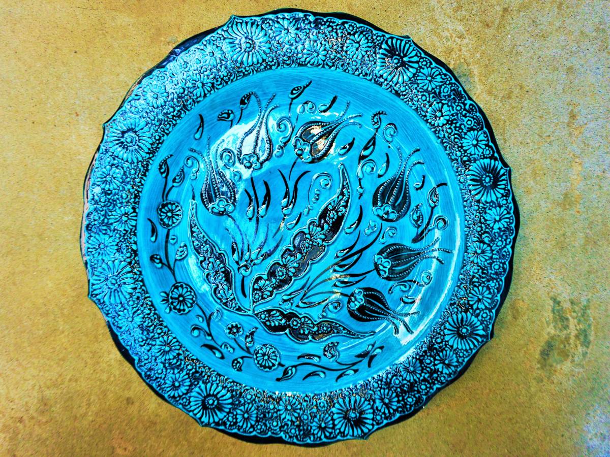 1 point thing [ conditions attaching free shipping ]* new goods *[ Turkey ceramics ]a dam series hand .. extra-large plate LL size ornament olientaru tableware hand made 185