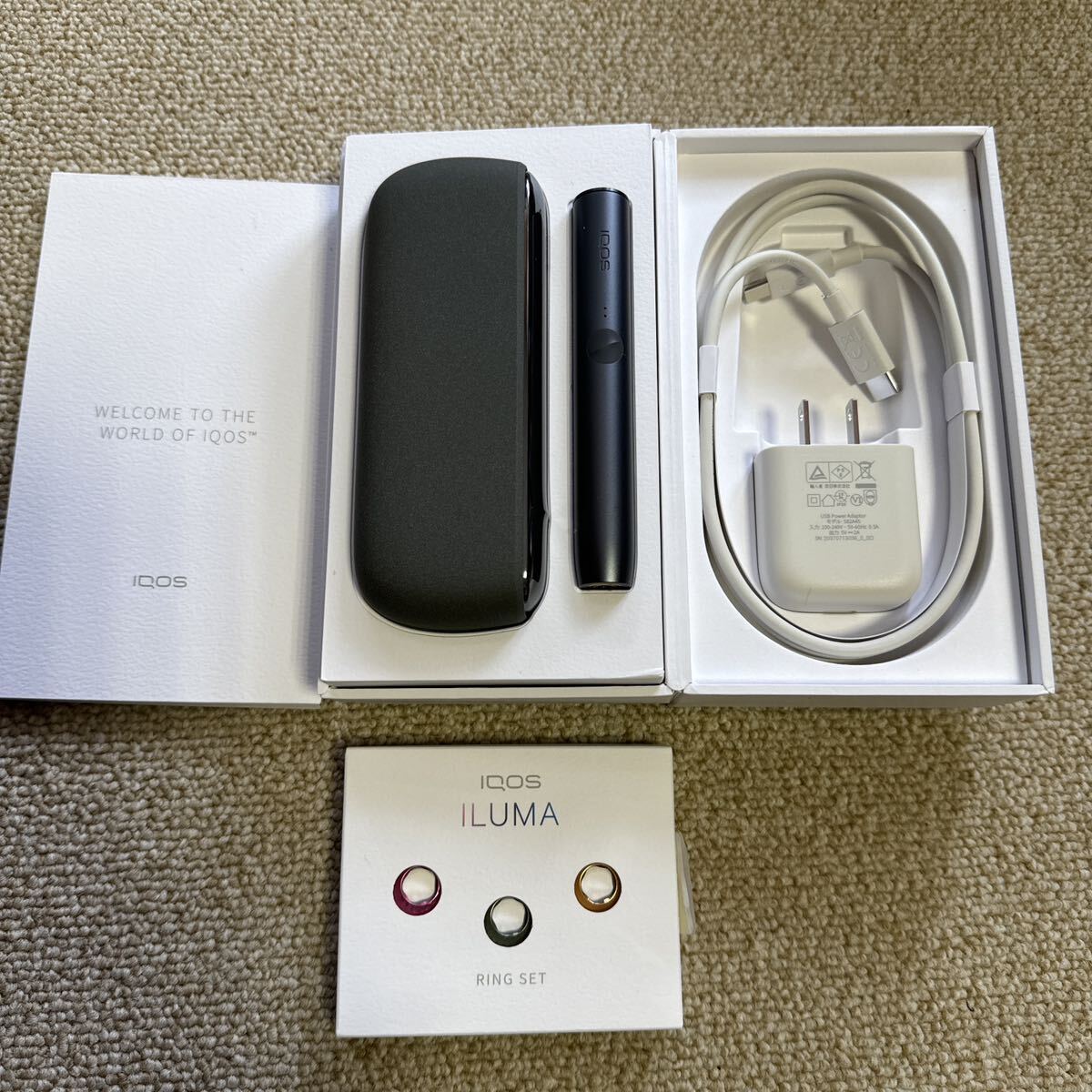 アイコス IQOS イルマ 中古美品 充電器ケーブル未使用 リングセット付きの画像1