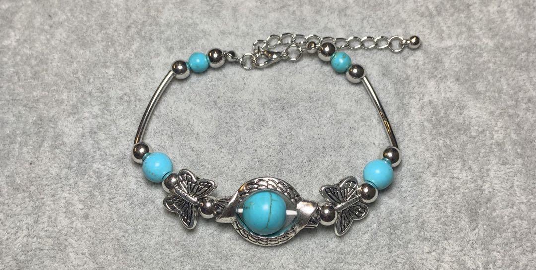 853* new goods unused * lady's silver turquoise bracele Stone butterfly butterfly bangle jewelry accessory Street 