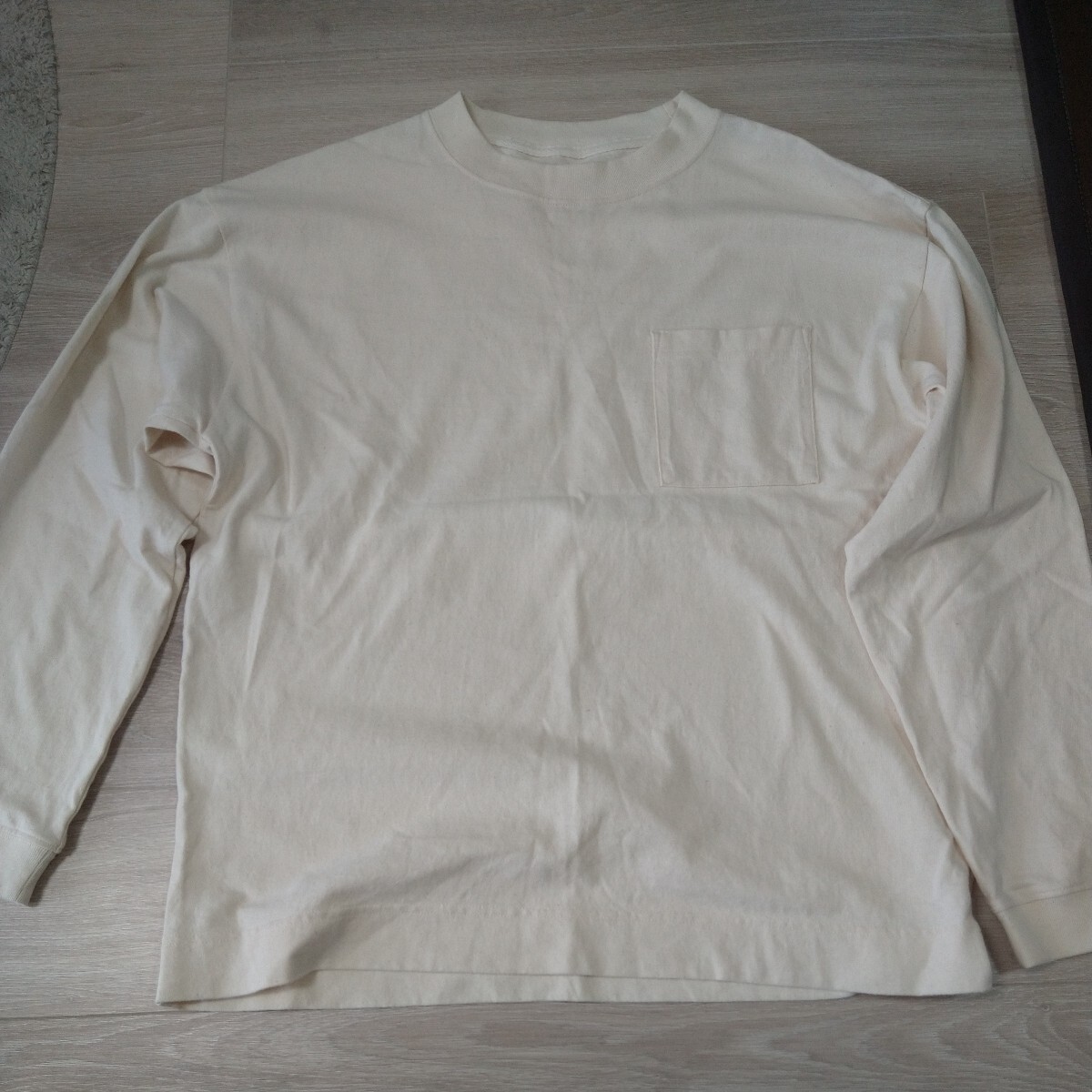 【中古】 無印良品 Tシャツ 長袖Tシャツ カットソー ポケット 古着 Ｌサイズ ナチュラルホワイト の画像1
