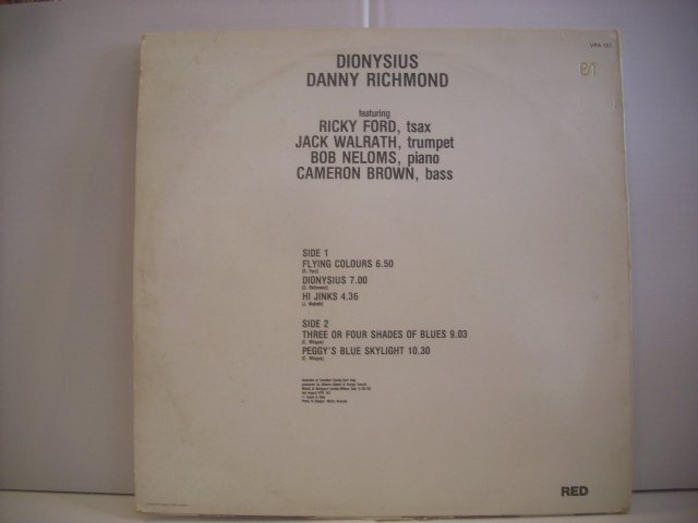 ● 輸入ITALY盤 LP DANNY RICHMOND QUINTET / DIONYSIUS ダニー・リッチモンド ディオニシウス 1983年 RED RECORD VPA 161 ◇r60315_画像2