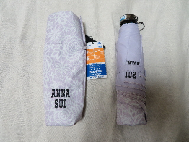 ◆即決送料込み！新品タグ付き ANNA SUI アナスイ * 刺繍ロゴ入りパープル地花柄 折りたたみ晴雨兼用傘 パラソル UV紫外線防止加工99％◆_画像2