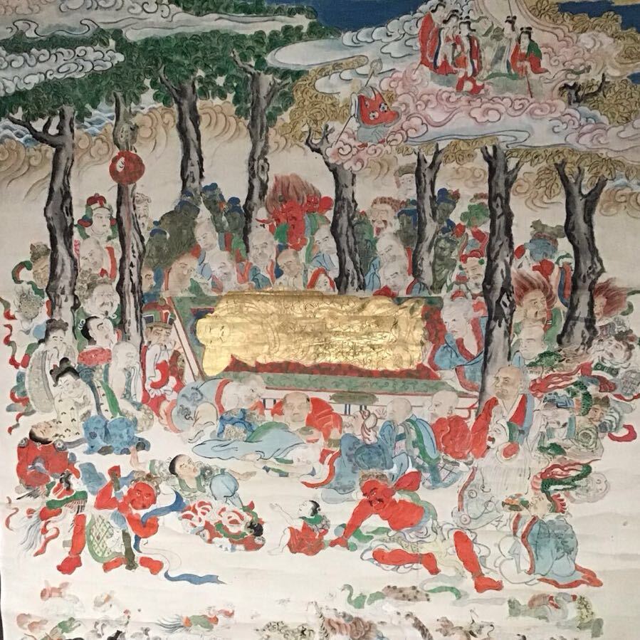 Yahoo!オークション - 【模写】釈迦涅槃図 大涅槃図 肉筆 大幅 Yahoo!オークション - 【模写】釈迦涅槃図 大涅槃図 肉筆 大幅