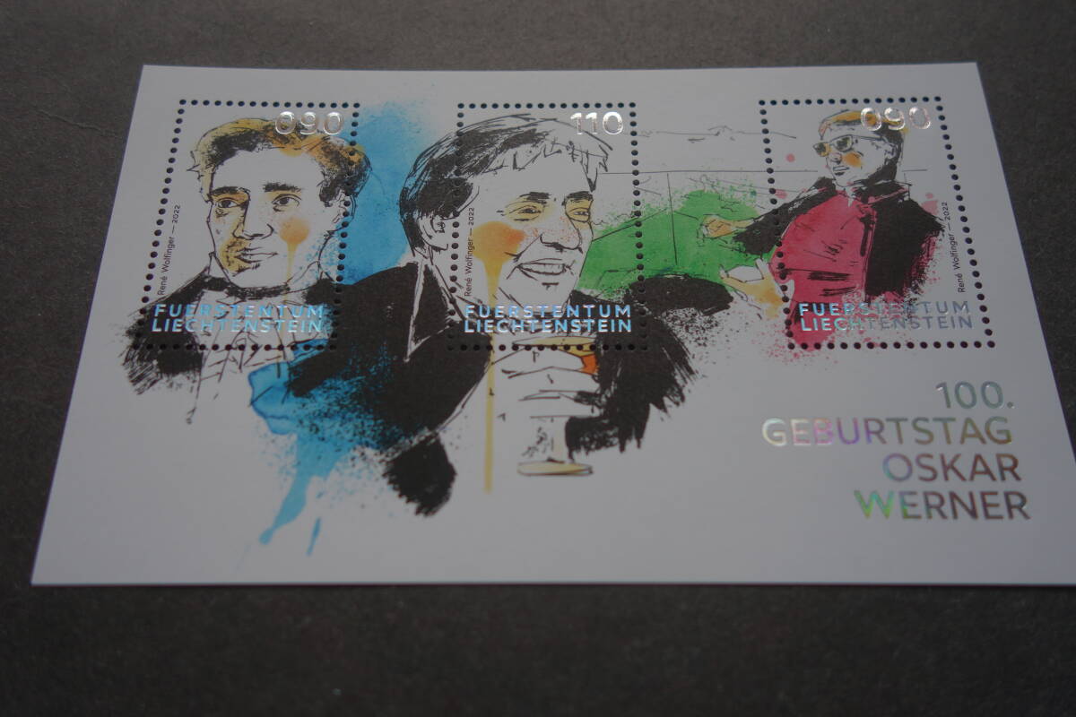 外国切手：リヒテンシュタイン切手 「俳優オスカー・ウェルナー誕生100年」小型シート 未使用_画像2