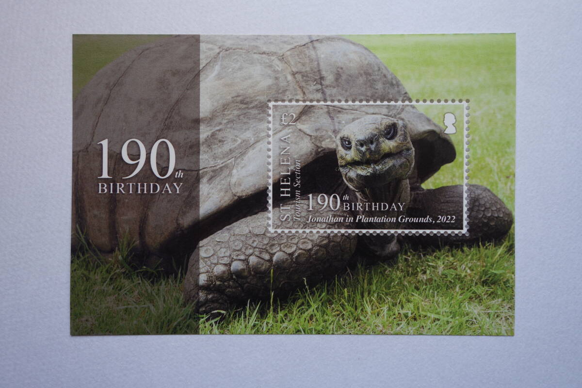 外国切手：（イギリス領）セントヘレナ切手 「世界最高齢のゾウガメ〈ジョナサン〉190歳記念」 小型シート 未使用_画像1