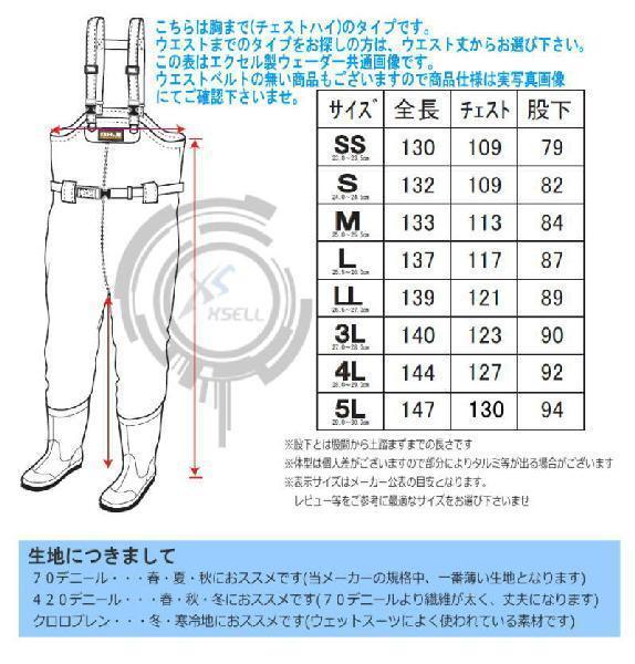 ラジアルソール チェストハイウェーダー 胸ポケット 補修材付 エクセル ナイロン70D 胴付長靴 胴長 釣り用長靴 ウェダーの画像8