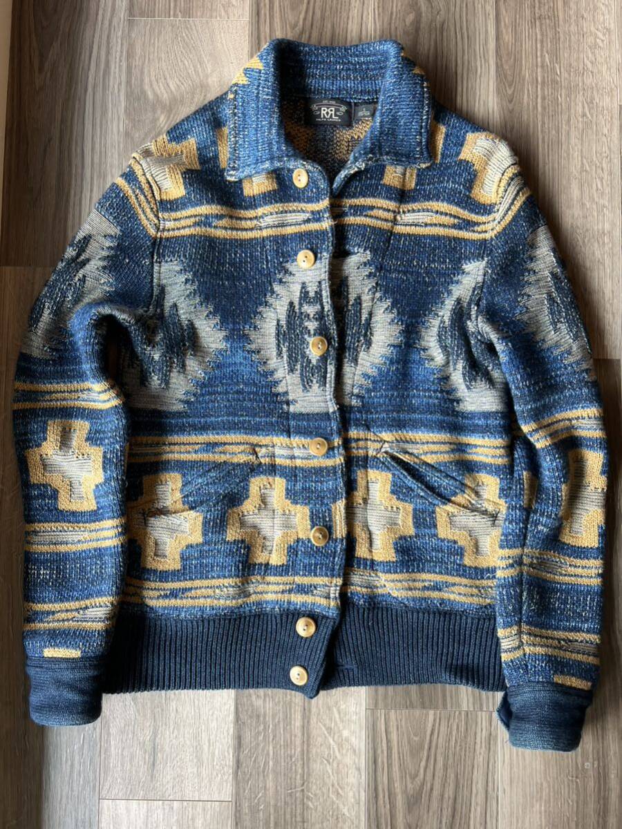 【激レア】RRL NATIVE BEACON KNIT JACKET ダブルアールエル ネイティブ インディゴ ビーコン ニット ジャケット ラルフローレン S_画像1