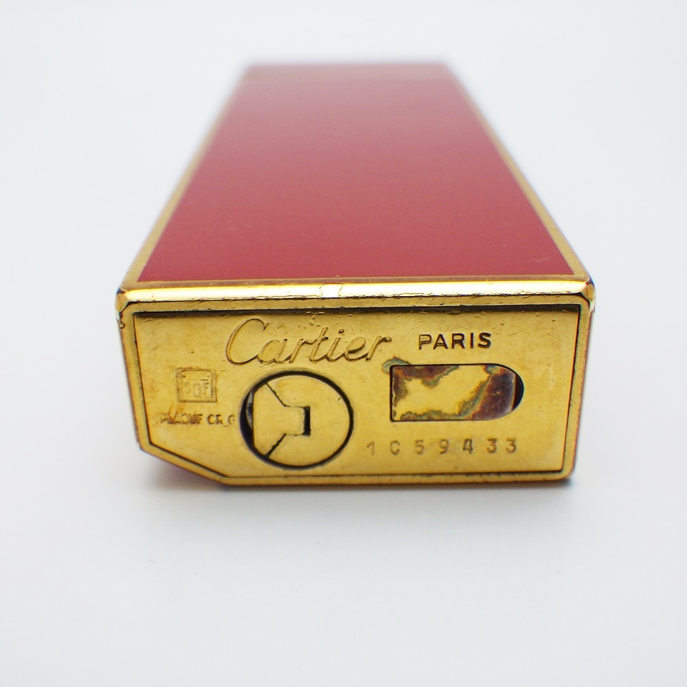 A24-459　Cartier カルティエ　ライター　ペンタゴン　五角形　レッド×ゴールド　ラッカー　PLAQUE OR G　箱つき　着火未確認_画像6
