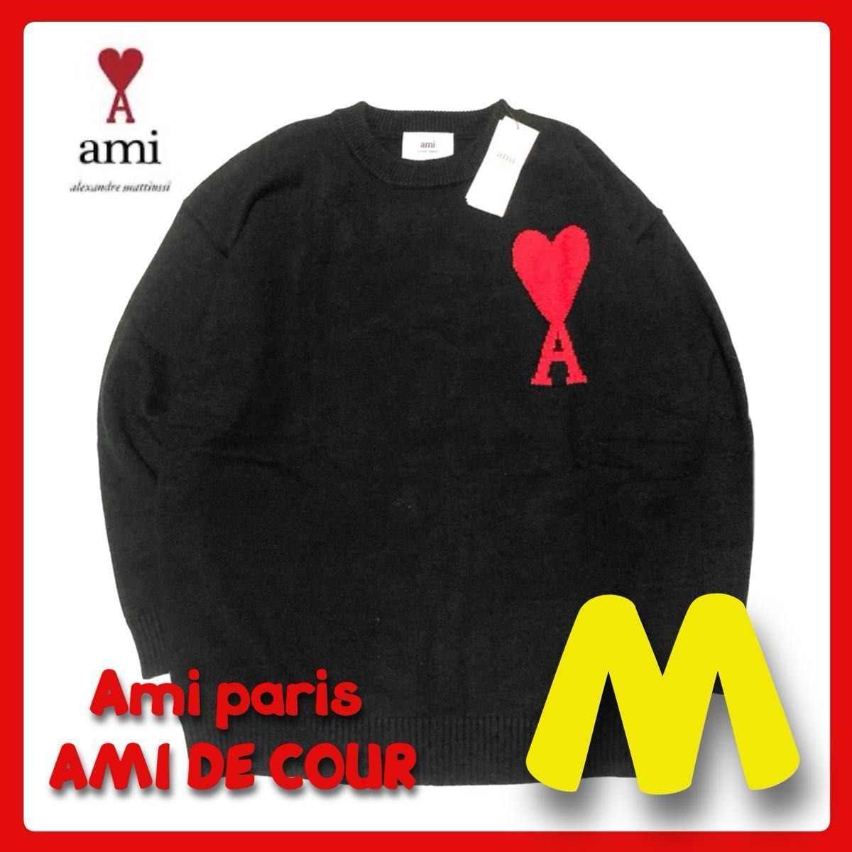 最終値下げ！【新品タグ付き】Ami Paris アミパリス  ニット セーター ニット 男女兼用 ロゴ タグ付 黒 Mサイズ