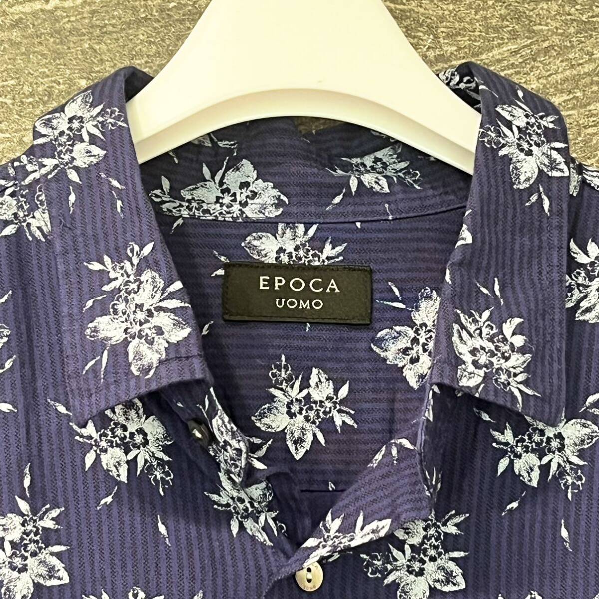 高級　EPOCA UOMO エポカウォモ　総柄　花柄　フラワー　ストライプシャツ 長袖シャツ 50 シャツ_画像6