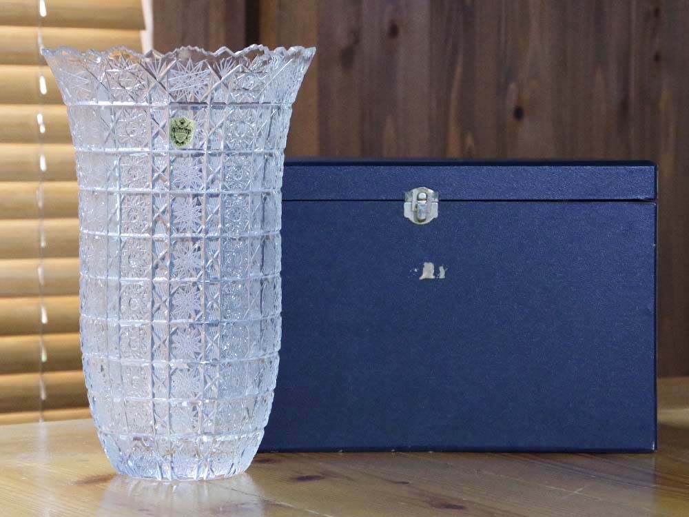 KAMEIガラスフラワーベースCHEVALIERカメイクリスタル花瓶花入花器現状長期保管品_画像1