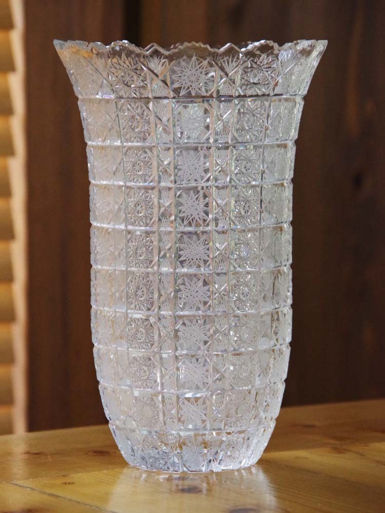 KAMEIガラスフラワーベースCHEVALIERカメイクリスタル花瓶花入花器現状長期保管品_画像3