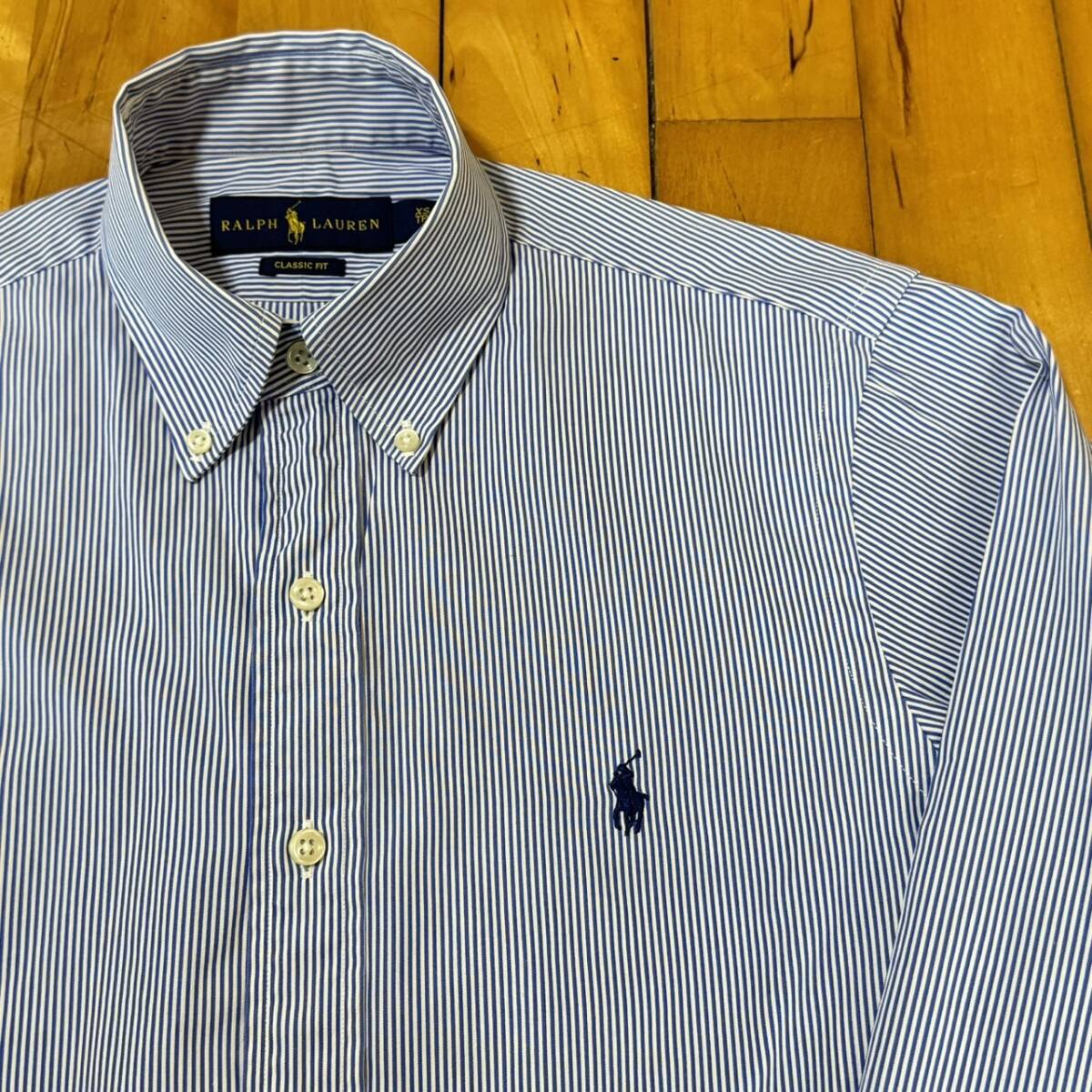 ラルフローレン ボタンダウン ストライプ 長袖 XS 青 BDシャツ ポニー刺繍 BDシャツ CLASSIC FIT ブルーの画像1