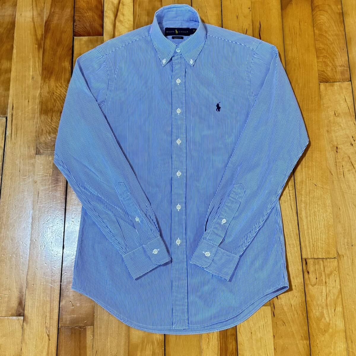 ラルフローレン　ボタンダウン ストライプ　長袖　XS　青　BDシャツ　ポニー刺繍　BDシャツ　CLASSIC　FIT　ブルー