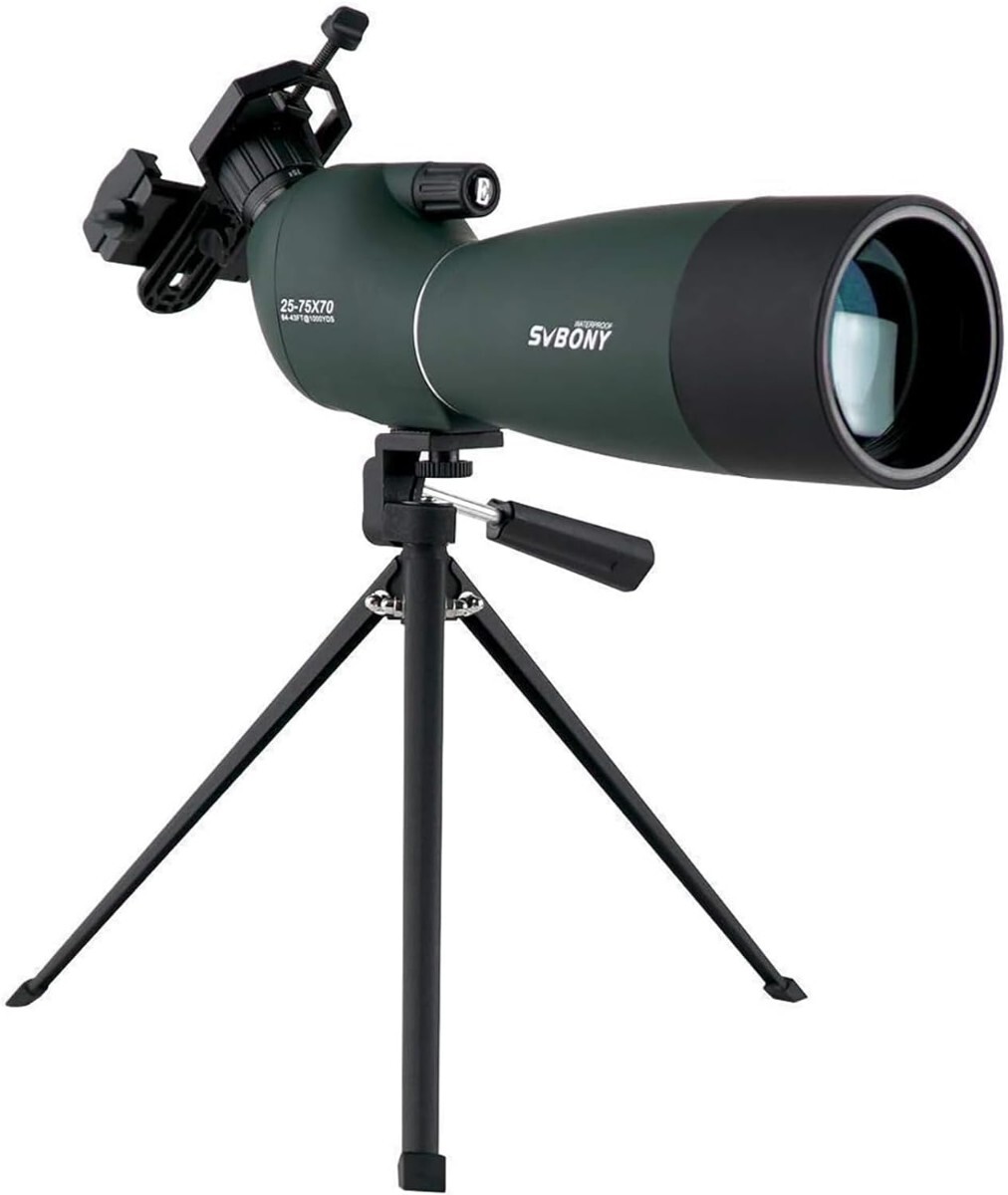 SVBONY SV28 フィールドスコープ 望遠鏡 25-75x 70mm スポッティングスコープ 傾斜型 70mm口径 ズーム高倍率 IP65防水 FMC 明るい視界 _画像10