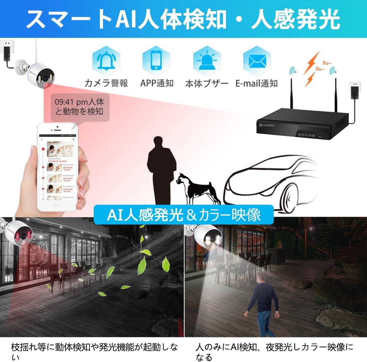 [500 ten thousand super height pixel correspondence * multifunction AI detection ] security camera outdoors WiFi interactive telephone call AI person feeling luminescence color image 2TB HDD built-in wireless monitoring 