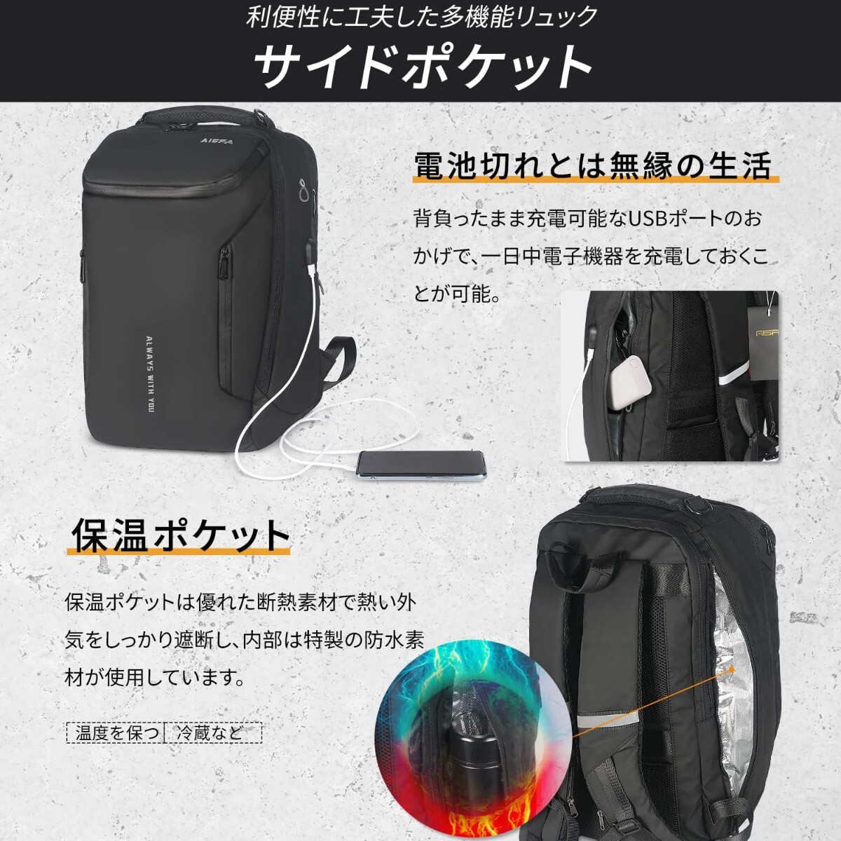 リュック メンズリュックサック バックパック 17インチ PCビジネスリュック 大容量 防災 bag USB充電機能付き 30L 旅行 学生 バッグ _画像5