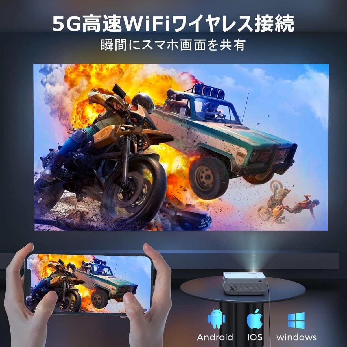 【2024技術革新版先行発売!】 プロジェクター 小型 フルHD1080P 4K対応 100スクリーン付き ホームプロジェクター 家庭用 短距離投影 _画像3