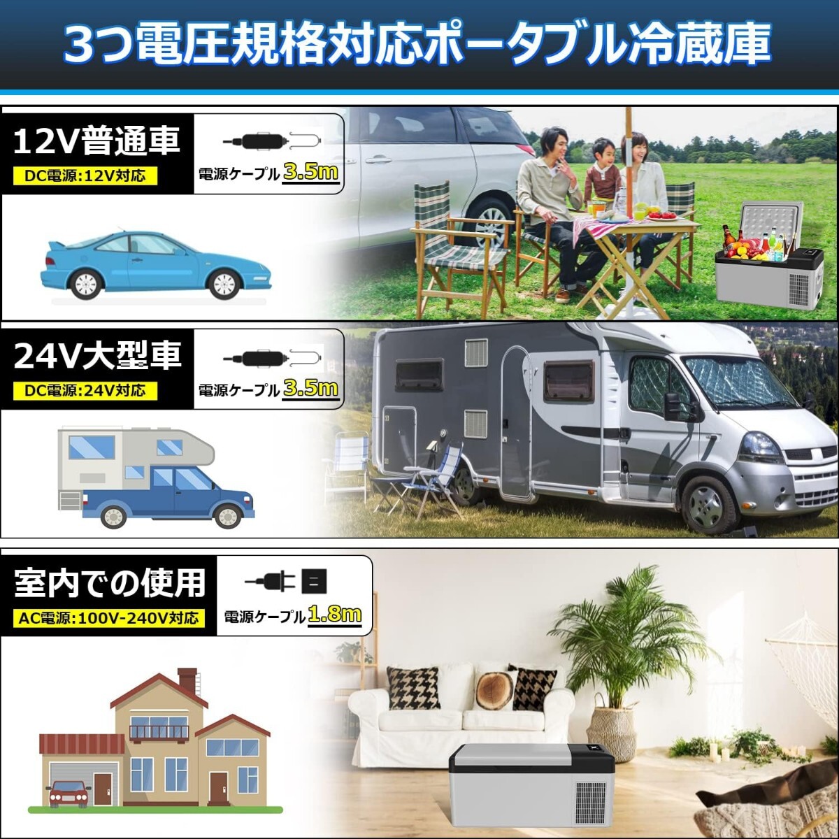 車載冷蔵冷凍庫 18L -20℃～20℃ 急速冷凍 2WAY電源対応 DC12V24V/AC100V 車載家庭両用 静音 ポータブル冷蔵庫 取扱説明書付き18L