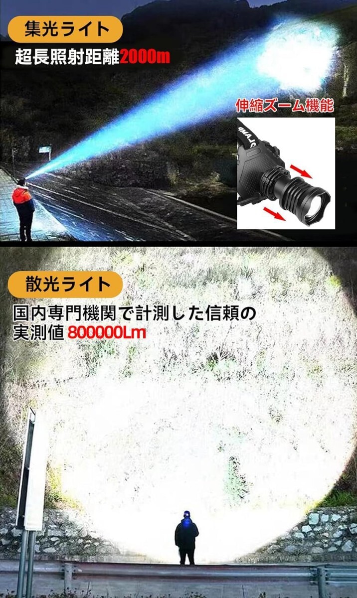 爆光 LEDヘッドライト P190 800000ルーメ usb充電式 超高輝度 最も強 充電 USB ヘッドランプ 高輝度 超強力 防水防塵 ヘルメット ライト