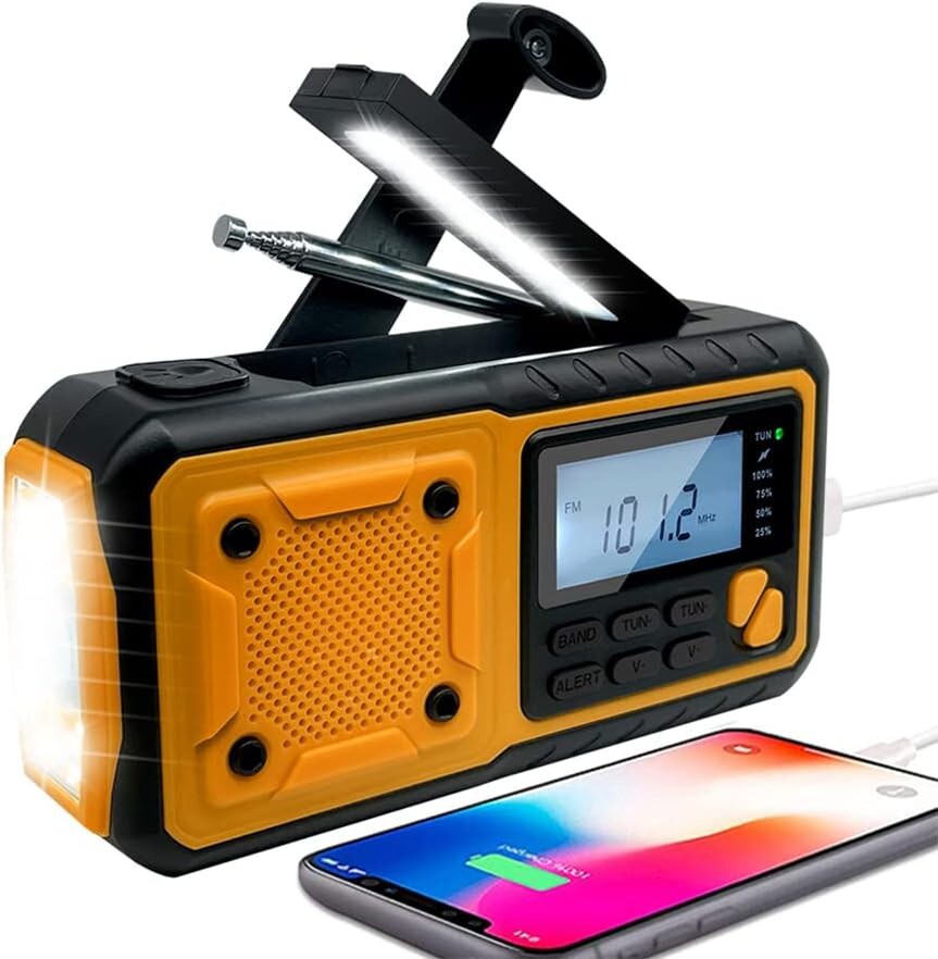  radio disaster prevention hand turning solar USB rechargeable radio small size LED flashlight reading lamp attaching SOS alert attaching SW/AM/FM radio high capacity 4000mAh