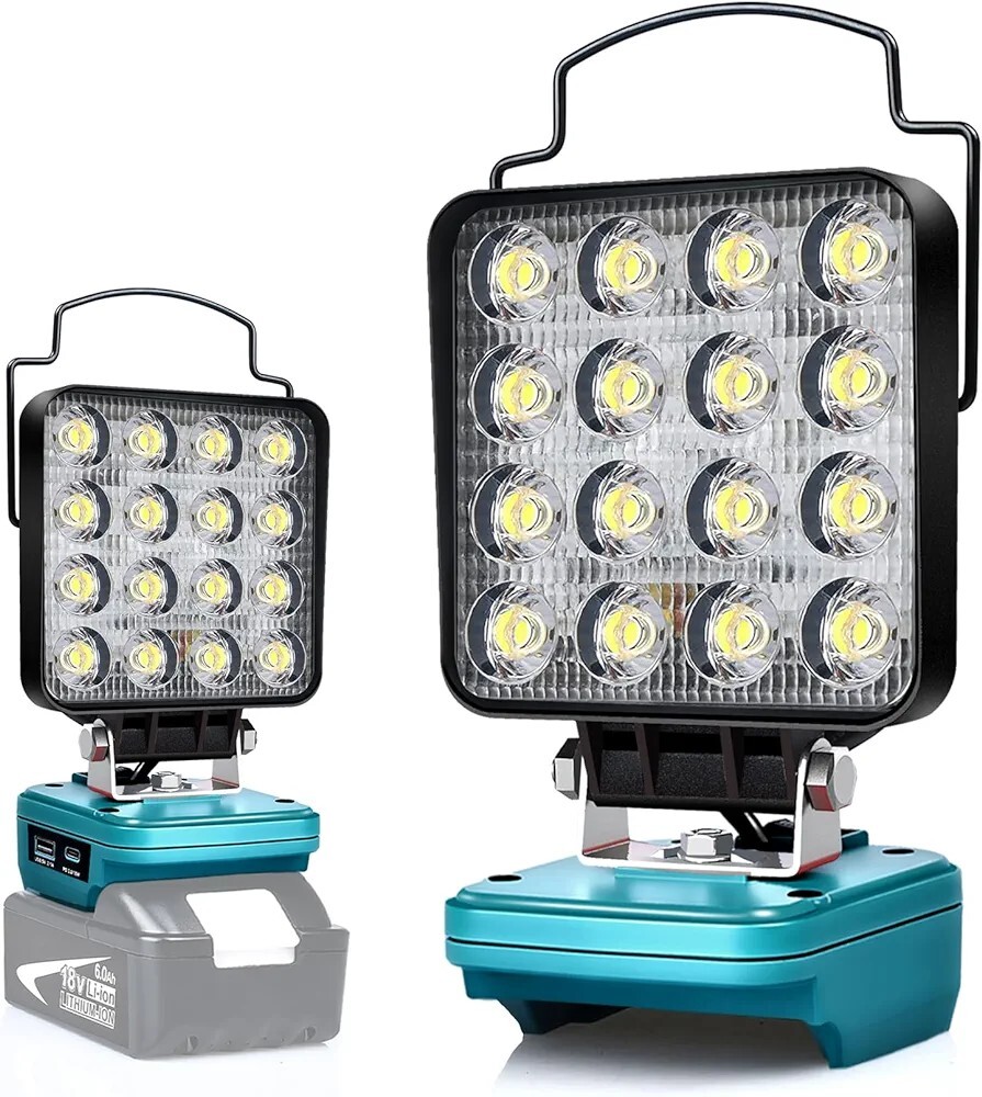 投光器LED作業灯48W 3400LMコードレスポータブル適用マキタ18V バッテリー、低電圧保護機能、USB & Type-C充電ポート付きで(電池なし)