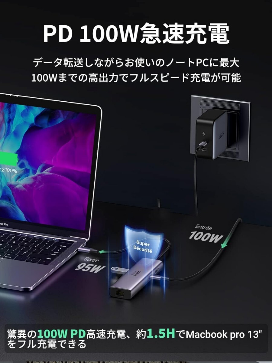 UGREEN Revodok 107 USB Cハブ 7-IN-1 USB3.0ハブ 4K@60Hz HDMI出力 100W PD急速充電 Type-Cアダプター 2*USB 3.0ポート 4K HDMI 100W _画像4