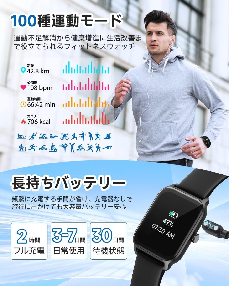 スマートウォッチ【通話機能付き＆Alexa音声2023】 酸素濃度 Bluetooth5.3 1.8インチ大画面 smart watch Line/Twitter/Eメール/着信_画像4