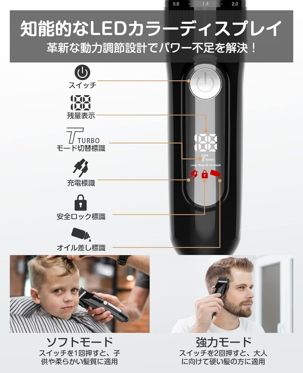 バリカン【2024新登場 USB充電式】ヘアカッター メンズ 電動ばりかん 散髪用 自動研磨 プロ仕様 0.8-26mm対応 LEDディスプレイ 